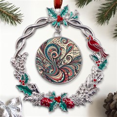 Paisley Print Musical Notes6 Metal X mas Wreath Holly Leaf Ornament by RiverRootz