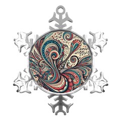 Paisley Print Musical Notes6 Metal Small Snowflake Ornament by RiverRootz