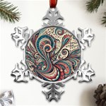 Paisley Print Musical Notes6 Metal Small Snowflake Ornament Front