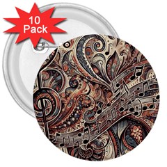 Paisley Print Musical Notes5 3  Buttons (10 Pack)  by RiverRootz