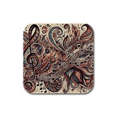 Paisley Print Musical Notes5 Rubber Square Coaster (4 Pack) by RiverRootz