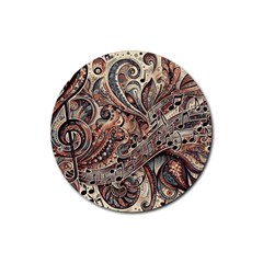 Paisley Print Musical Notes5 Rubber Round Coaster (4 Pack) by RiverRootz