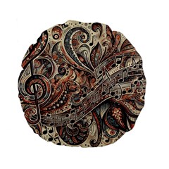 Paisley Print Musical Notes5 Standard 15  Premium Flano Round Cushions