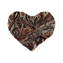 Paisley Print Musical Notes5 Standard 16  Premium Flano Heart Shape Cushions by RiverRootz