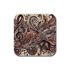 Paisley Print Musical Notes5 Rubber Coaster (square) by RiverRootz