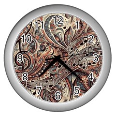 Paisley Print Musical Notes5 Wall Clock (silver)