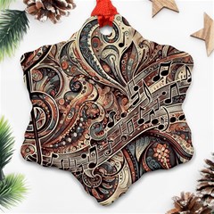 Paisley Print Musical Notes5 Snowflake Ornament (two Sides) by RiverRootz