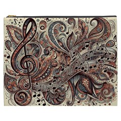 Paisley Print Musical Notes5 Cosmetic Bag (xxxl) by RiverRootz