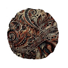 Paisley Print Musical Notes5 Standard 15  Premium Round Cushions by RiverRootz