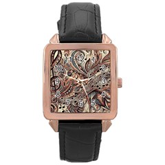 Paisley Print Musical Notes5 Rose Gold Leather Watch 