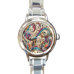 Paisley Print Musical Notes Round Italian Charm Watch by RiverRootz