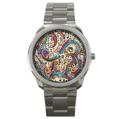 Paisley Print Musical Notes Sport Metal Watch