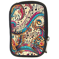 Paisley Print Musical Notes Compact Camera Leather Case by RiverRootz