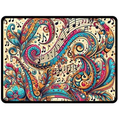 Paisley Print Musical Notes Fleece Blanket (large) by RiverRootz