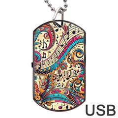 Paisley Print Musical Notes Dog Tag Usb Flash (one Side) by RiverRootz