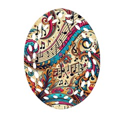 Paisley Print Musical Notes Oval Filigree Ornament (two Sides) by RiverRootz