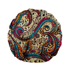 Paisley Print Musical Notes Standard 15  Premium Flano Round Cushions by RiverRootz