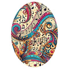 Paisley Print Musical Notes Uv Print Acrylic Ornament Oval by RiverRootz