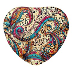 Paisley Print Musical Notes Heart Glass Fridge Magnet (4 Pack) by RiverRootz