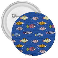 Sea Fish Blue Submarine Animals Patteen 3  Buttons