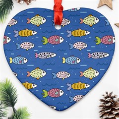 Sea Fish Blue Submarine Animals Patteen Ornament (heart)