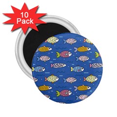 Sea Fish Blue Submarine Animals Patteen 2 25  Magnets (10 Pack)  by Maspions