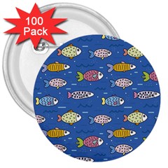 Sea Fish Blue Submarine Animals Patteen 3  Buttons (100 Pack) 