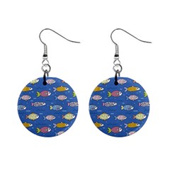 Sea Fish Blue Submarine Animals Patteen Mini Button Earrings