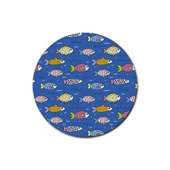 Sea Fish Blue Submarine Animals Patteen Rubber Round Coaster (4 Pack)