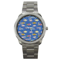 Sea Fish Blue Submarine Animals Patteen Sport Metal Watch by Maspions