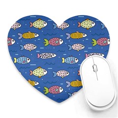 Sea Fish Blue Submarine Animals Patteen Heart Mousepad