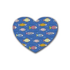 Sea Fish Blue Submarine Animals Patteen Rubber Heart Coaster (4 Pack)