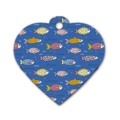 Sea Fish Blue Submarine Animals Patteen Dog Tag Heart (two Sides)