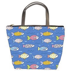 Sea Fish Blue Submarine Animals Patteen Bucket Bag by Maspions