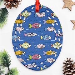 Sea Fish Blue Submarine Animals Patteen Ornament (oval Filigree) by Maspions