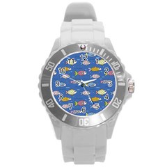 Sea Fish Blue Submarine Animals Patteen Round Plastic Sport Watch (l)