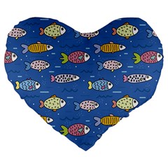 Sea Fish Blue Submarine Animals Patteen Large 19  Premium Heart Shape Cushions