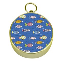 Sea Fish Blue Submarine Animals Patteen Gold Compasses