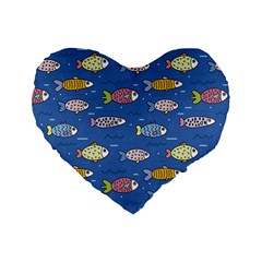 Sea Fish Blue Submarine Animals Patteen Standard 16  Premium Flano Heart Shape Cushions