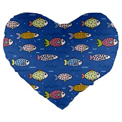 Sea Fish Blue Submarine Animals Patteen Large 19  Premium Flano Heart Shape Cushions