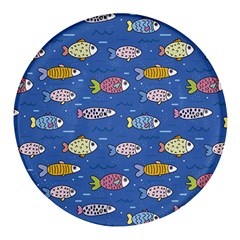 Sea Fish Blue Submarine Animals Patteen Round Glass Fridge Magnet (4 Pack) by Maspions