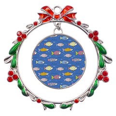 Sea Fish Blue Submarine Animals Patteen Metal X mas Wreath Ribbon Ornament