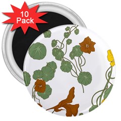 Nasturtium Flowers Plant Leaves 3  Magnets (10 Pack)  by Ndabl3x