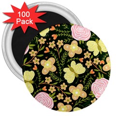 Flowers Rose Blossom Pattern 3  Magnets (100 Pack) by Ndabl3x