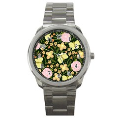 Flowers Rose Blossom Pattern Sport Metal Watch by Ndabl3x