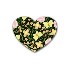 Flowers Rose Blossom Pattern Rubber Coaster (heart) by Ndabl3x