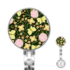 Flowers Rose Blossom Pattern Stainless Steel Nurses Watch by Ndabl3x