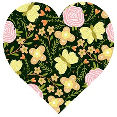 Flowers Rose Blossom Pattern Wooden Puzzle Heart by Ndabl3x