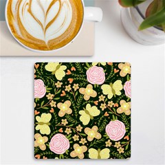 Flowers Rose Blossom Pattern Uv Print Square Tile Coaster  by Ndabl3x