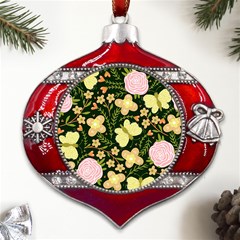 Flowers Rose Blossom Pattern Metal Snowflake And Bell Red Ornament by Ndabl3x